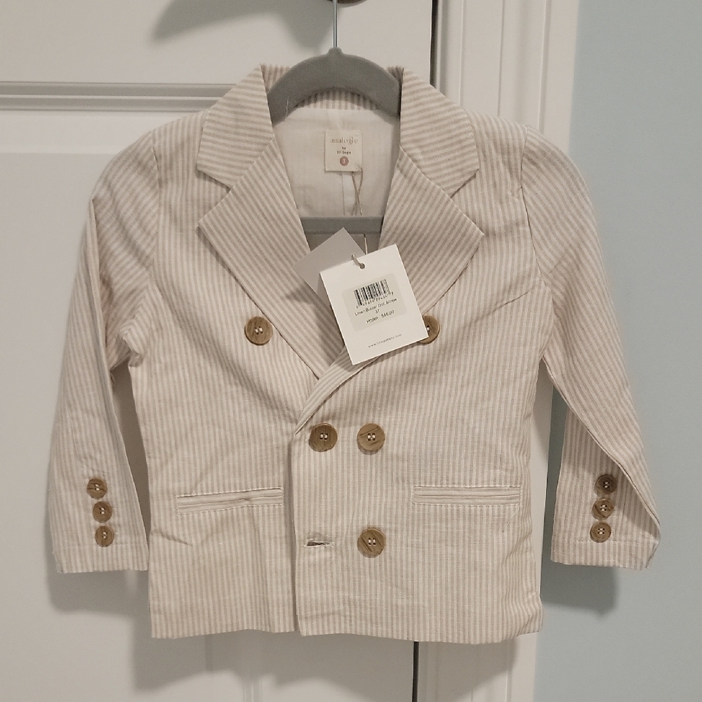 Cream Double-Breasted Blazer with Notched Lapels By LIL LEGS
